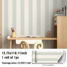 1PC Pastel Vertical Stripe Peel & Stick Wallpaper, Removable PVC Wall Decor For Nursery, Kids Room & Playroom - Multicolor - View 25