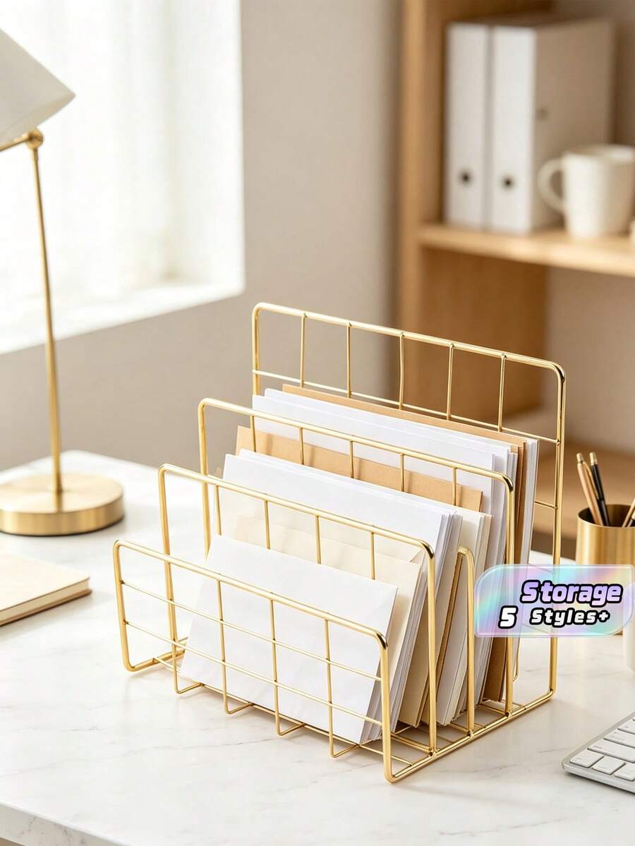 1 PC Nordic Minimalist Iron Creative Office Storage Rack, Nordic Minimalist Three-Tier File And Magazine Bookshelf