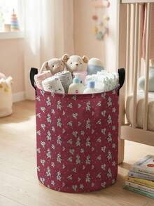 1 Piece, Cute Little Animal Pattern Printing Large Capacity Foldable Round Foldable Round Storage Dirty Clothes Basket Storage Basket, Portable And Ea - Multicolor - View 31