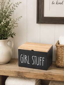 Rural Farmhouse Style Wooden Covered Tampon Storage Box - Multifunctional Bathroom Organizer, Ladies Toiletry Storage, Home Decor Accessory, Perfect For Small Bathroom Cabinet Storage - Multicolor - View 11