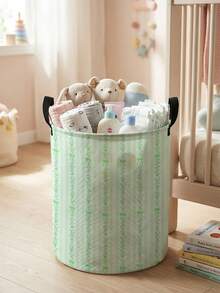 1 Piece, Cute Little Animal Pattern Printing Large Capacity Foldable Round Foldable Round Storage Dirty Clothes Basket Storage Basket, Portable And Ea - Multicolor - View 18