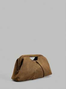 Ontre WOMEN'S FAUX‑SUEDE RUCHED HANDBAG, FRAME CLUTCH STYLE COMPATIBLE WITH CHAIN STRAP, SIMPLE RETRO DESIGN FOR SHOPPING, COMMUTING AND TRAVEL - Brown - View 2