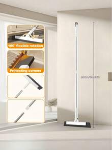 1PC STAINLESS STEEL FLEXIBLE ROTATING FLOOR SQUEEGEE MOP BROOM CLEANING BRUSH WATER STAIN HAIR REMOVAL SCRAPER FOR HARDWOOD TILE LAMINATE KITCHEN BATHROOM OFFICE GARAGE PET HAIR HOME CLEANING SUPPLIES GIFT - Multicolor - View 5