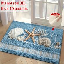 Coastal Bathroom Rug, Starfish Seashell Coral Pattern Microfiber Bath Mat, Non‑Slip TPR Backing Absorbent Machine Washable Low‑Pile Floor Mat For Bathroom Kitchen Entryway, Housewarming Gift - A - View 3