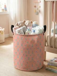 1 Piece, Cute Little Animal Pattern Printing Large Capacity Foldable Round Foldable Round Storage Dirty Clothes Basket Storage Basket, Portable And Ea - Multicolor - View 13