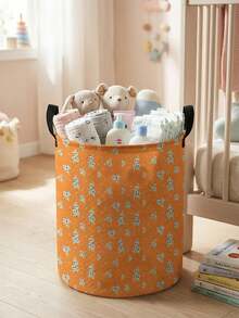 1 Piece, Cute Little Animal Pattern Printing Large Capacity Foldable Round Foldable Round Storage Dirty Clothes Basket Storage Basket, Portable And Ea - Multicolor - View 19