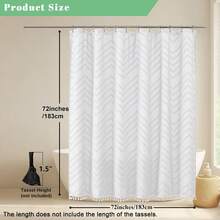 Cirelle Boho White Shower Curtain With Tassels, Tufted Textured Fabric Shower Curtain, Modern Farmhouse Boho Bathroom Decor Curtain Waterproof & Washable - White - View 10