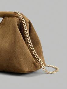 Ontre WOMEN'S FAUX‑SUEDE RUCHED HANDBAG, FRAME CLUTCH STYLE COMPATIBLE WITH CHAIN STRAP, SIMPLE RETRO DESIGN FOR SHOPPING, COMMUTING AND TRAVEL - Brown - View 6