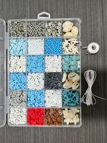 2600pcs Soft Clay Beading Kit, Vacation-Themed Jewelry Making Set With Turquoise Shells Starfish Natural Stones, DIY Summer Friendship Bracelets Supplies For Travel Craft Party - Multicolor - View 10