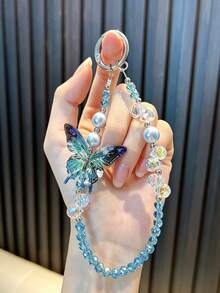 Colorful Crystal Beaded Phone Wrist Strap, Butterfly Decor Bead Lanyard, Anti‑Lost Keychain Charm, Bag Ornament, Accessory For Women Girls - multicolor - View 11