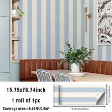 1PC Pastel Vertical Stripe Peel & Stick Wallpaper, Removable PVC Wall Decor For Nursery, Kids Room & Playroom - Multicolor - View 24
