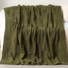 Cirelle 1pc Olive Green Knitted Throw Blanket For Couch - Soft Textured Block Knit Sofa Blanket With Ribbed Border, Lightweight Cozy Farmhouse Decor Throw For Chair, Bed & Living Room - Green - View 5