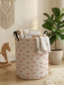 1 Piece, Cute Little Animal Pattern Printing Large Capacity Foldable Round Foldable Round Storage Dirty Clothes Basket Storage Basket, Portable And Ea - Multicolor - View 33
