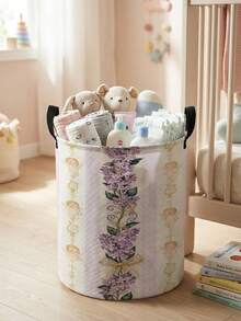 1 Piece, Cute Little Animal Pattern Printing Large Capacity Foldable Round Foldable Round Storage Dirty Clothes Basket Storage Basket, Portable And Ea - Multicolor - View 21