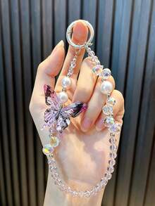 Colorful Crystal Beaded Phone Wrist Strap, Butterfly Decor Bead Lanyard, Anti‑Lost Keychain Charm, Bag Ornament, Accessory For Women Girls - multicolor - View 7
