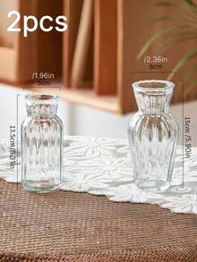 Vintage Striped Glass Vase, Simple Clear Glass Flower Vase With Bud Decor, Desktop Floral Arrangement Ornament For Home Room Decor, Ideal Mother's Day Gift, Birthday Present For Mom And Graduation Gift For Flower‑Planting - Multicolor - View 14