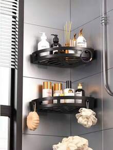1/2PCS Multi Layer Black Matte Plastic Adhesive Wall Mounted Waterproof Anti Fall Durable Sturdy Space Saving Storage Rack Shelf Organizer For Bathroom Kitchen Office No Drill Easy Install Compact Versatile - Multicolor - View 5