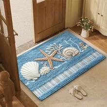 Coastal Bathroom Rug, Starfish Seashell Coral Pattern Microfiber Bath Mat, Non‑Slip TPR Backing Absorbent Machine Washable Low‑Pile Floor Mat For Bathroom Kitchen Entryway, Housewarming Gift - A - View 5
