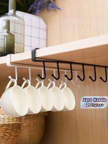 Under Cabinet Mug Holder Hanging Cup Storage Organizer Hooks, Multi-Purpose Kitchen Rack For Cupboard, Pantry, Desk, Countertop And Bookshelf, Available In Black And White Two Colors - Multicolor - View 1