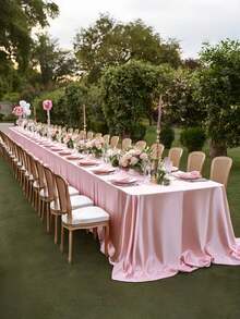 1PC Large Rectangular White Satin Polyester Tablecloth - Machine Washable Reusable Wedding Party Banquet Table Cover For Long Tables Gatherings Decor - Multicolor - View 17