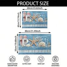 Coastal Bathroom Rug, Starfish Seashell Coral Pattern Microfiber Bath Mat, Non‑Slip TPR Backing Absorbent Machine Washable Low‑Pile Floor Mat For Bathroom Kitchen Entryway, Housewarming Gift - A - View 2