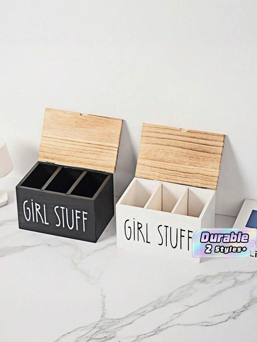 Rural Farmhouse Style Wooden Covered Tampon Storage Box - Multifunctional Bathroom Organizer, Ladies Toiletry Storage, Home Decor Accessory, Perfect For Small Bathroom Cabinet Storage - Multicolor - View 1