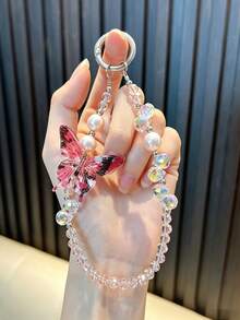 Colorful Crystal Beaded Phone Wrist Strap, Butterfly Decor Bead Lanyard, Anti‑Lost Keychain Charm, Bag Ornament, Accessory For Women Girls - multicolor - View 13