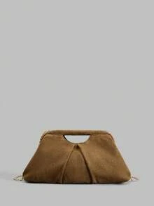 Ontre WOMEN'S FAUX‑SUEDE RUCHED HANDBAG, FRAME CLUTCH STYLE COMPATIBLE WITH CHAIN STRAP, SIMPLE RETRO DESIGN FOR SHOPPING, COMMUTING AND TRAVEL - Brown - View 4