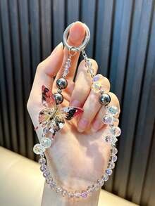 Colorful Crystal Beaded Phone Wrist Strap, Butterfly Decor Bead Lanyard, Anti‑Lost Keychain Charm, Bag Ornament, Accessory For Women Girls - multicolor - View 17