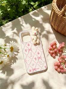 Bow Pattern Cute Rabbit Phone Case - White - View 7
