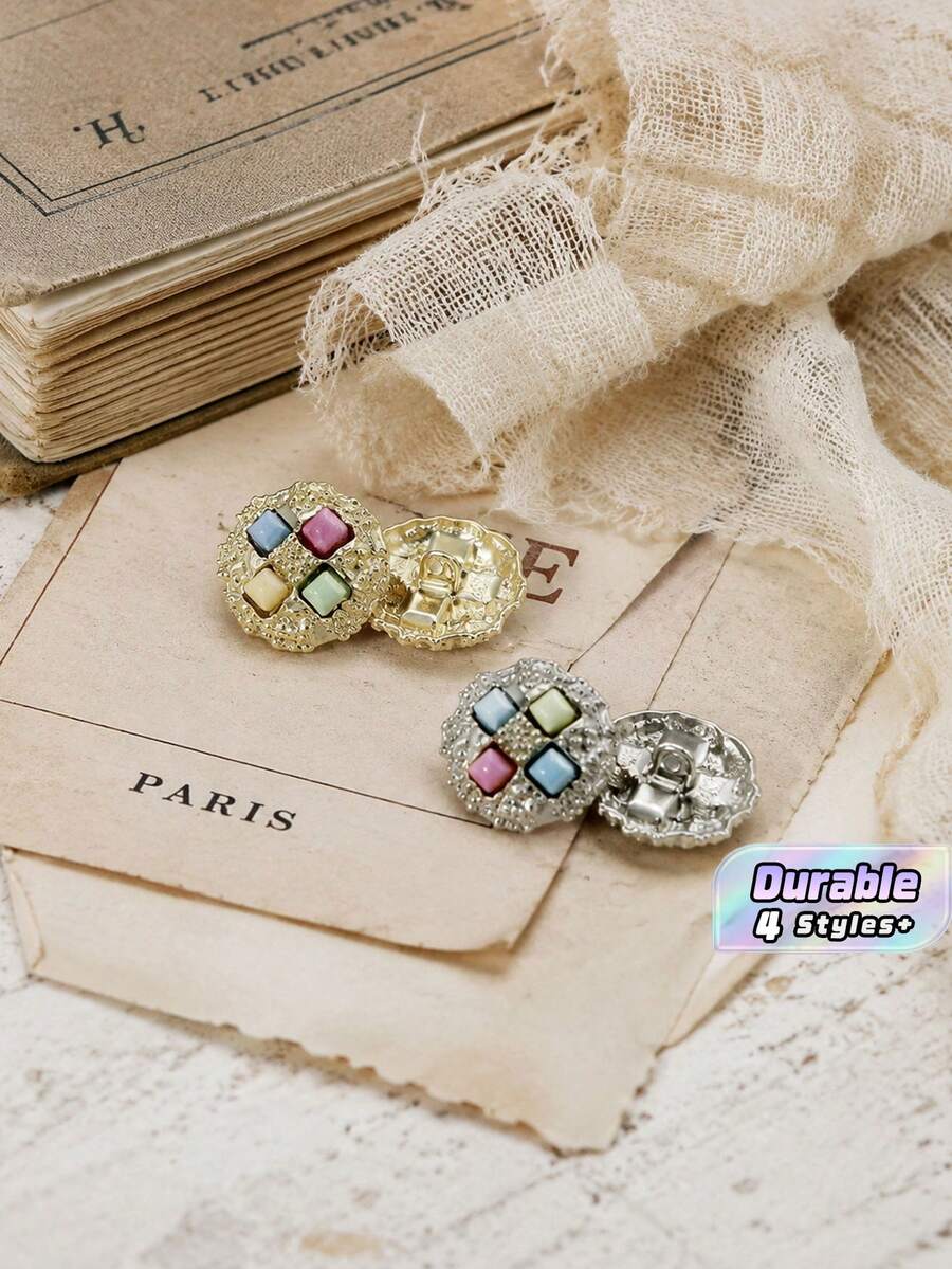 Pack 10 Pcs Colorful Resin Metal Dual‑Material Buttons Versatile Decorative Fasteners For Coats Outerwear Windbreakers Fashion Suits Fur Garments Hand‑Sewn Clothing Sewing Accessories - 10pcs - View 1