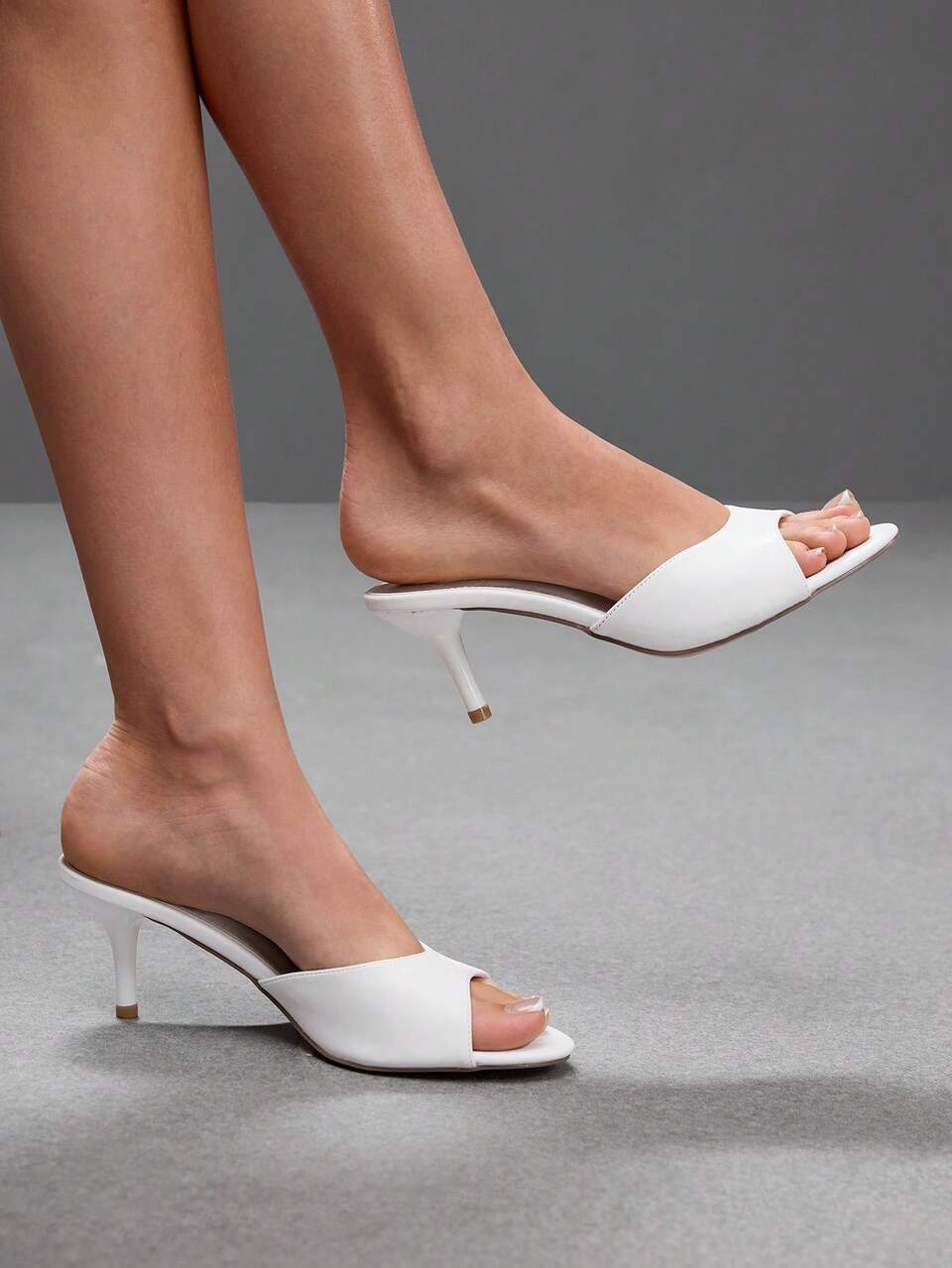 CUCCOO SZL Women's White Patent Leather High Heel Sandals, Sexy Slip-On Open Toe Mule Shoes