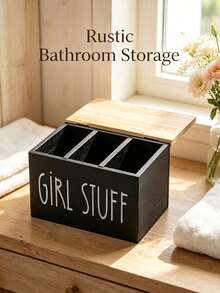 Rural Farmhouse Style Wooden Covered Tampon Storage Box - Multifunctional Bathroom Organizer, Ladies Toiletry Storage, Home Decor Accessory, Perfect For Small Bathroom Cabinet Storage - Multicolor - View 14