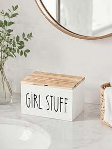Rural Farmhouse Style Wooden Covered Tampon Storage Box - Multifunctional Bathroom Organizer, Ladies Toiletry Storage, Home Decor Accessory, Perfect For Small Bathroom Cabinet Storage - Multicolor - View 2