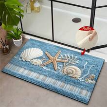 Coastal Bathroom Rug, Starfish Seashell Coral Pattern Microfiber Bath Mat, Non‑Slip TPR Backing Absorbent Machine Washable Low‑Pile Floor Mat For Bathroom Kitchen Entryway, Housewarming Gift - A - View 9