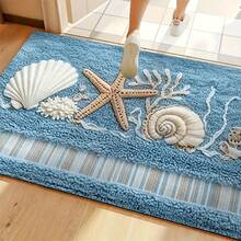 Coastal Bathroom Rug, Starfish Seashell Coral Pattern Microfiber Bath Mat, Non‑Slip TPR Backing Absorbent Machine Washable Low‑Pile Floor Mat For Bathroom Kitchen Entryway, Housewarming Gift - A - View 4
