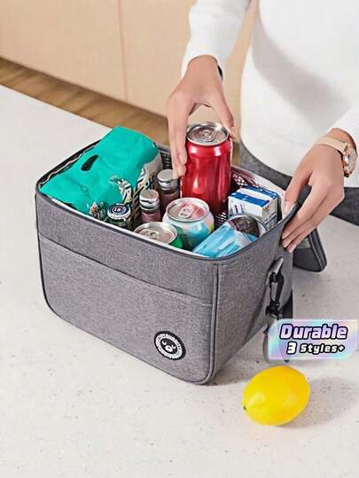 1pc Insulated Lunch Bag With Bear Pattern - Lunch Box Soft Cooler Cooling Tote For Adult Men Women,Waterproof And Portable For School And Office - Keep Your Food Fresh And Delicious(Black) Christmas For Holiday Gift Giving
