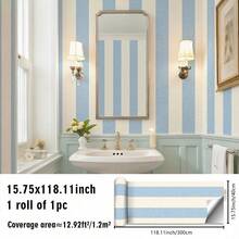 1PC Pastel Vertical Stripe Peel & Stick Wallpaper, Removable PVC Wall Decor For Nursery, Kids Room & Playroom - Multicolor - View 23
