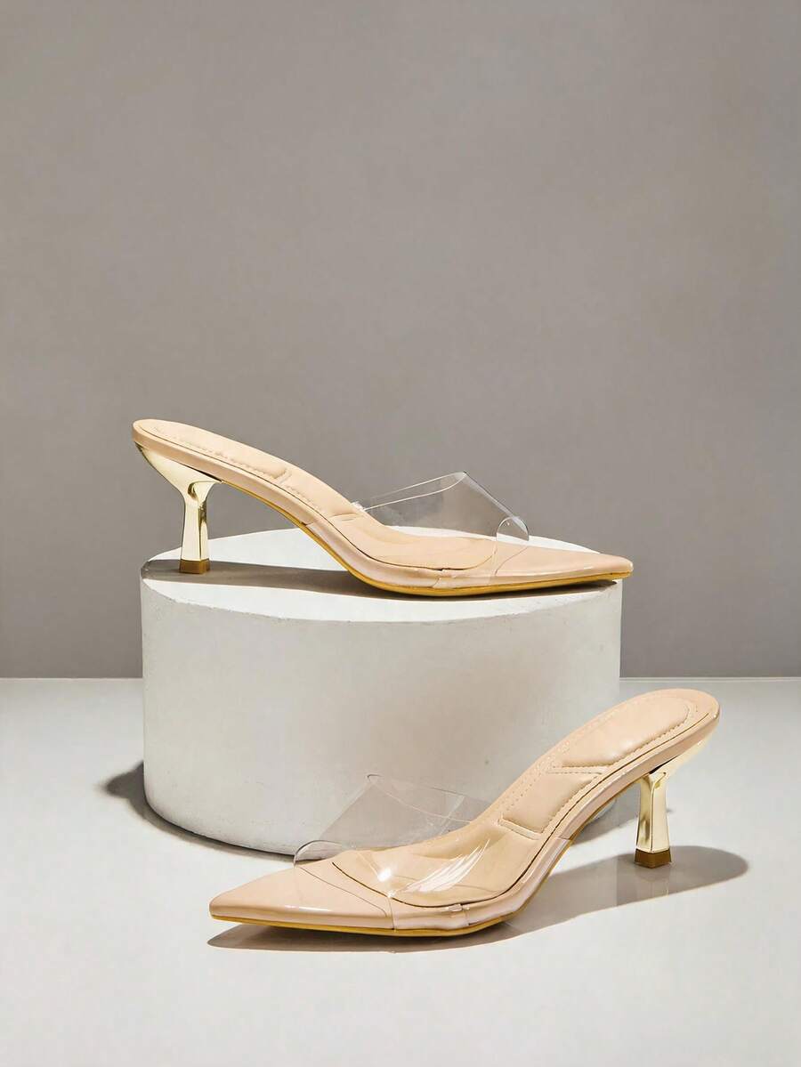 SHUZIA Women Comfortable Clear Kitten Heel Pointy Toe Heel Sandals For Christmas Valentine's Day Summer Shoes - Clear - View 1