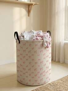 1 Piece, Cute Little Animal Pattern Printing Large Capacity Foldable Round Foldable Round Storage Dirty Clothes Basket Storage Basket, Portable And Ea - Multicolor - View 12