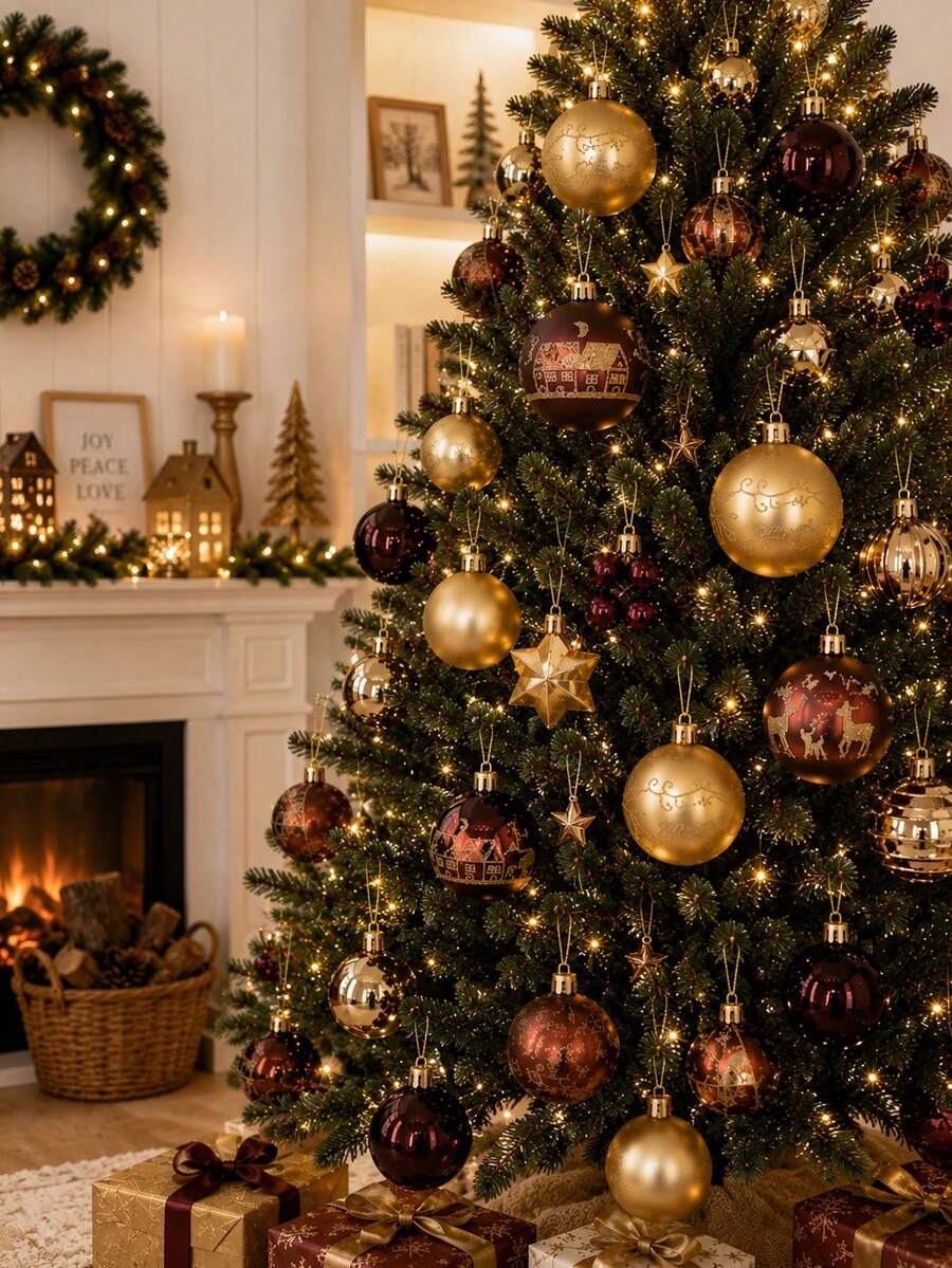 Cirelle 44pcs Christmas Ball Ornaments Set, Shatterproof Christmas Tree Ornaments Balls, Red & Gold Assorted Baubles Decor For Holiday Party - multicolor - View 1