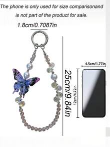 Colorful Crystal Beaded Phone Wrist Strap, Butterfly Decor Bead Lanyard, Anti‑Lost Keychain Charm, Bag Ornament, Accessory For Women Girls - multicolor - View 4