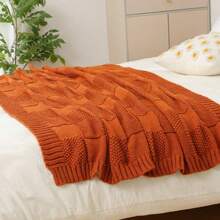 Cirelle 1pc Burnt Orange Knitted Throw Blanket For Couch - Soft Textured Terracotta Block Knit Sofa Blanket With Ribbed Border, Lightweight Cozy Autumn Thanksgiving Decor Throw For Chair, Bed & Living Room - Orange - View 7