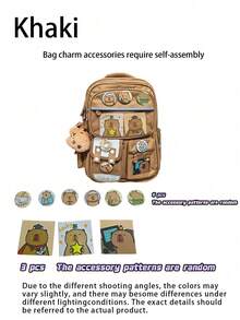1Pc Fashion Capybara Theme Backpack With Adjustable Shoulder Strap-Durable Nylon Material, Zipper Closure, Polyester Lining, Printed Design-The Perfect Gift For Capybara Lovers, Travel Backpack, Shoulder Bag, Storage Bag - Rectangle - View 9