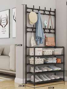1 Piece 4-5 Layer Stainless Steel Shoe Rack - Save Space, Easy To Assemble, Durable Design Suitable For Entrance Hall And Bedroom, Simple Style Standalone Entrance Shoe Cabinet | Modern Shoe Rack | Strong Structure, Multi-Functional Coat Hook - Multicolor - View 11