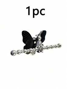 1Pc Decorative Butterfly Wall‑Mounted Storage, No‑Drill Self‑Adhesive, Beaded Towel Rack With Rhinestone & Non‑Rhinestone Hooks, Silver Acrylic Bathroom Vanity Organizer For Hairbands, Scrunchies And Towel Hanging - With rabbit - View 12