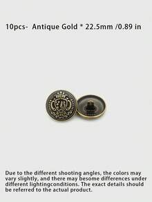 Pack 10 Pcs British Style Crown Metal Buttons Decorative Fasteners For Wool Coats Windbreakers Suits Outerwear Cotton Jackets School Uniforms Hand‑Sewn Clothing Sewing Accessories - 10pcs - View 14