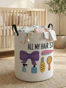 1 Piece, Cute Little Animal Pattern Printing Large Capacity Foldable Round Foldable Round Storage Dirty Clothes Basket Storage Basket, Portable And Ea - Multicolor - View 28
