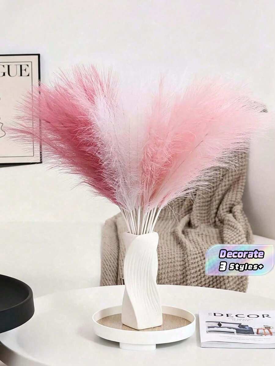 3/12/21/33 Stems Artificial Pampas Grass, Faux Artificial Plants, Bohemian Style Decor, Vase Filler For Home, Room, Wedding, Christmas & Spring Season Decoration - Dark Pink, Light Pink, White - View 1