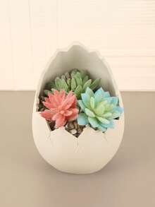 1PC Standard Size Cracked Eggshell Shape Succulent Planter Flower Pot With Creative Minimalist White Finish Cracked Texture Design For Desktop Home Office Garden Balcony Display Decorative Indoor Plant Container Essential - A - View 8